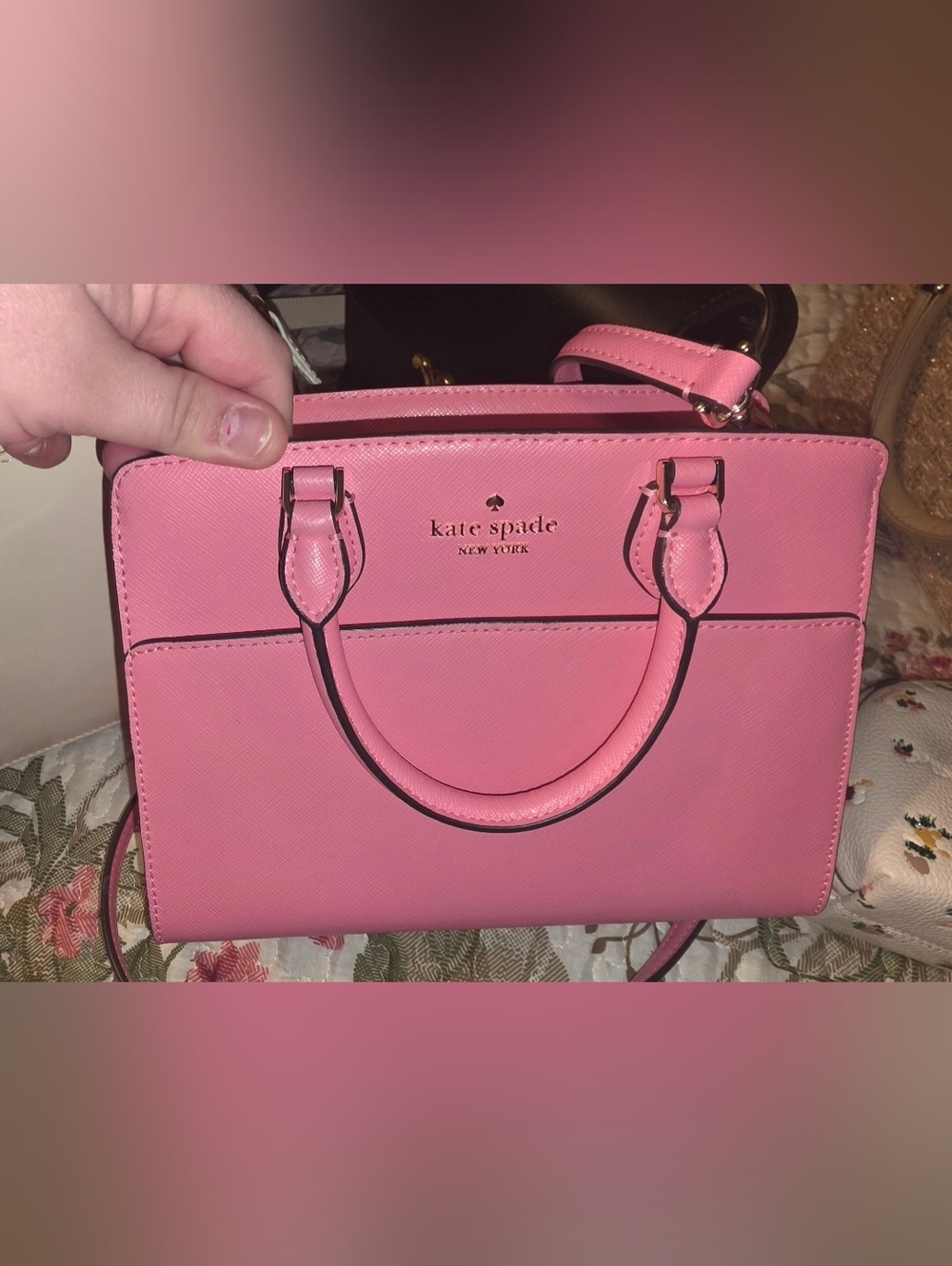 Mini Kate spade Pink Saffiano Satchel with Gold-Tone Hardware